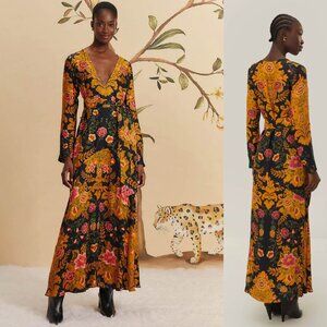 Farm Rio Black Arabesque Floral Maxi Dress